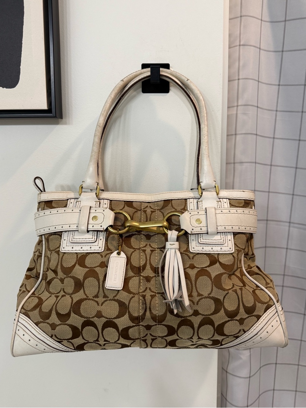 VTG! Coach (2006) Hamptons Signature Carryall Handbag- White